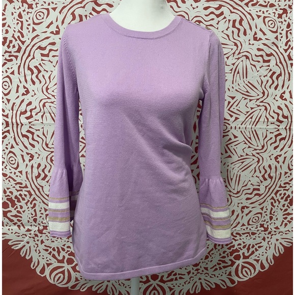 Lilly Pulitzer lilac bell sleeve sweater with gold and white detail size small - Picture 2 of 9